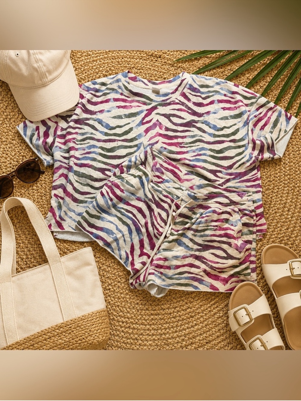 Secret Treasures Zebra Print Pajama Set 2X Pink Blue Shorts Lounge PJs